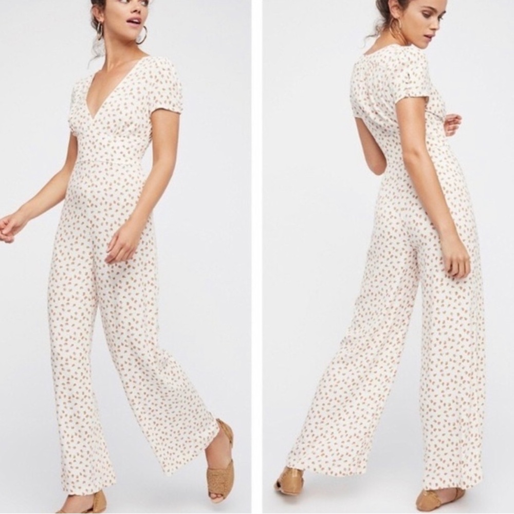 Peach print jumpsuit from Free People size 8